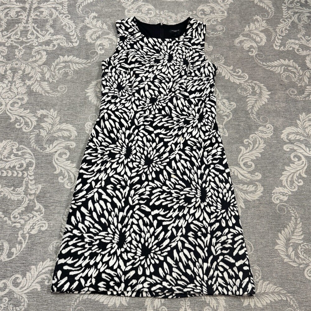 Ann Taylor Dress Womens Petite 0 Black & White Floral Sleeveless Knee